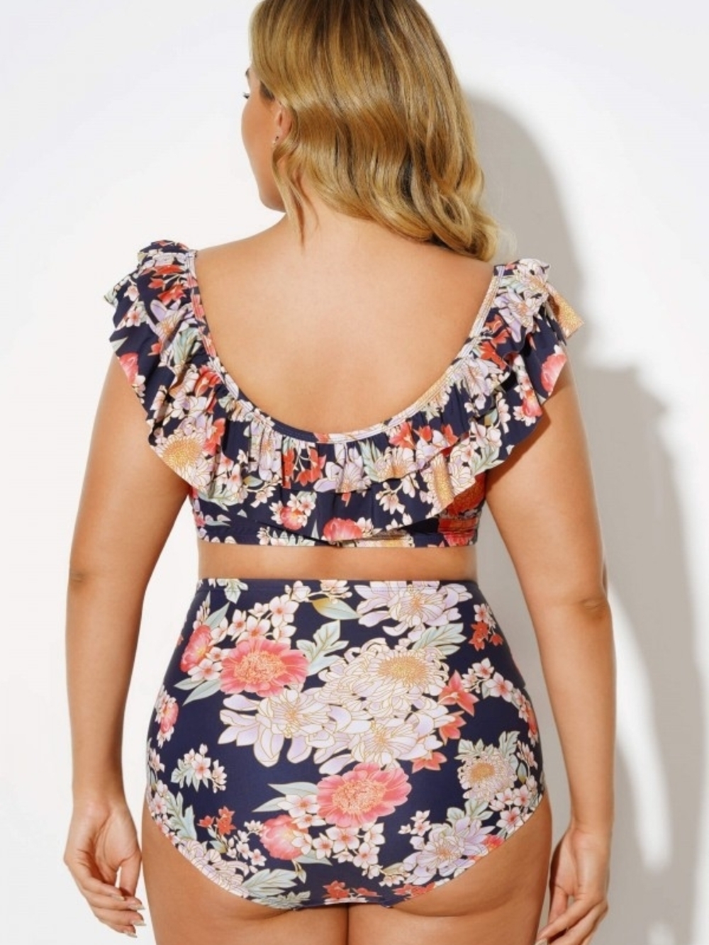 MeetCurve Ruffle Bikini Navy with Floral Print High Waist Bottom 3X NWT - Picture 13 of 13